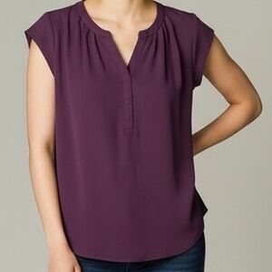 41 Hawthorn Womens Burgundy V Neck Cap‎ Sleeve Blouse Top Medium stitch fix